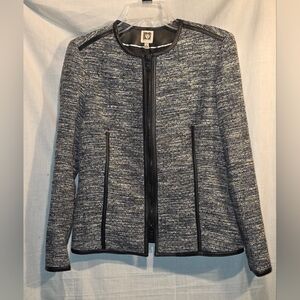 Anne Klein Blazer - Zippered Front, Collarless with Faux Leather Trim SIZE 6